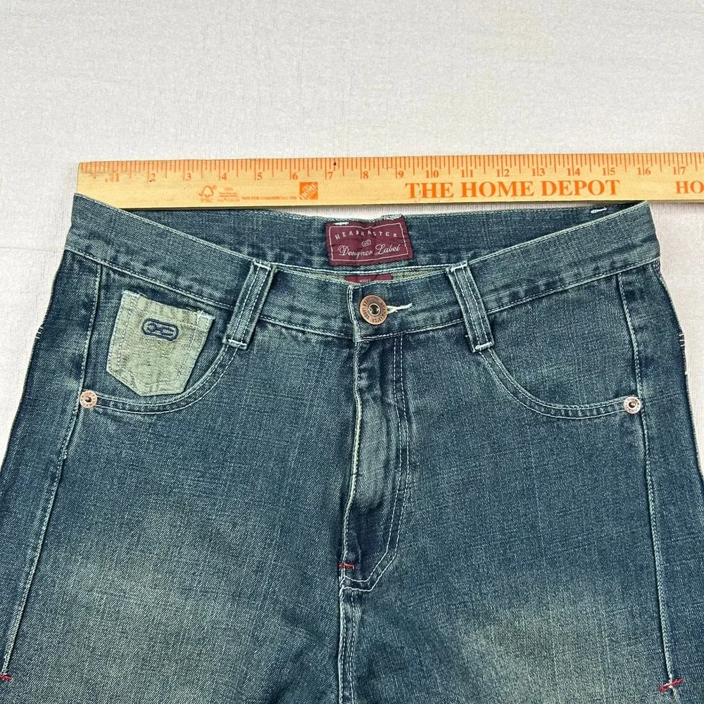 Headmaster Designer Label Jeans Mens 32x32 Baggy Wide Leg Husky Patch Y2K Skater